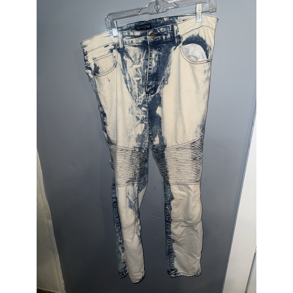 GS-115 Men's Blue Paint Splatter Bleached Distressed Cotton‎ Blend Jeans Size 36